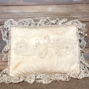 🌸Antique Vintage Handmade Wedding Dress Satin & Lace Beaded Embroidered Pillow